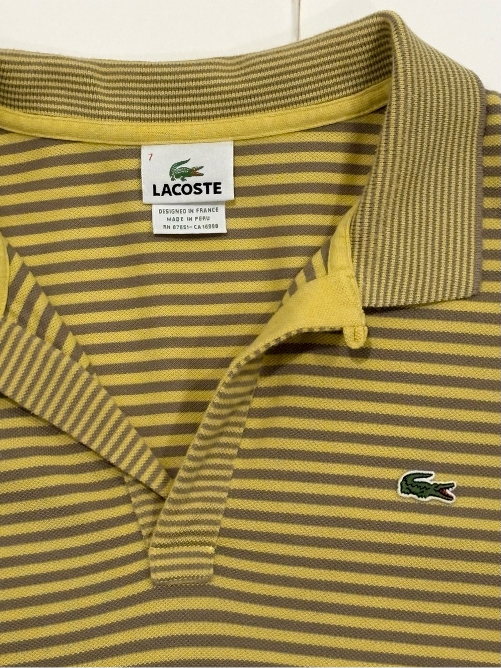 Lacoste Yellow and Olive Green Striped Polo Shirt
